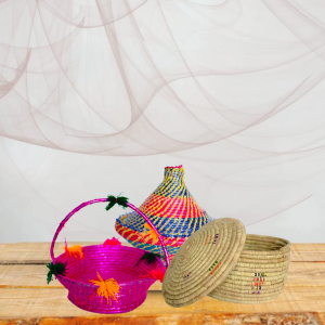 Natural Straw Storage Basket with Lid set of 3